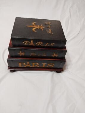 Source Unknown Black and Gold Paris Stackable Decorative Boxes